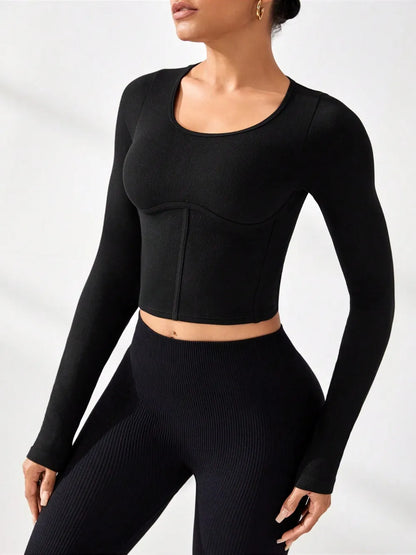 Round Neck Long Sleeve Active T-Shirt Carauana Store