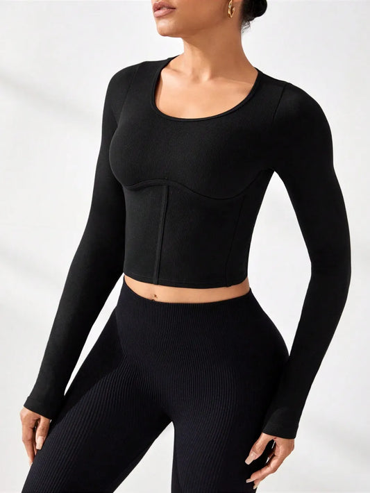 Round Neck Long Sleeve Active T-Shirt Carauana Store