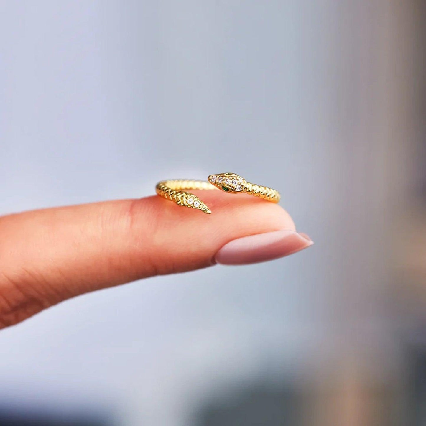 Snake Shape 18K Gold-Plated Bypass Ring Carauana Store