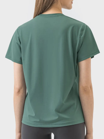 Millennia Slit Round Neck Short Sleeve Active T-Shirt Carauana Store