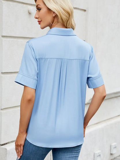 Collared Neck Short Sleeve Shirt Carauana Store