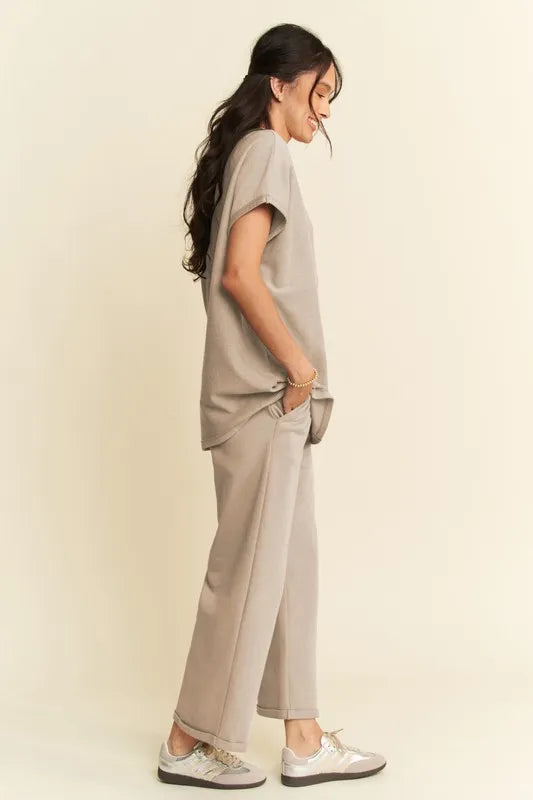 Davi & Dani Round Neck Short Sleeve Top and Pants Set Carauana Store
