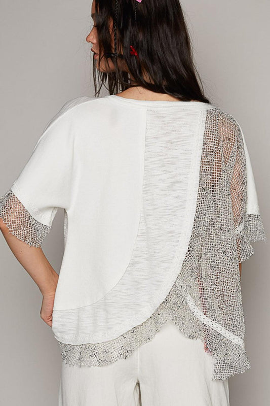 POL Openwork V-Neck Half Sleeve Top Carauana Store