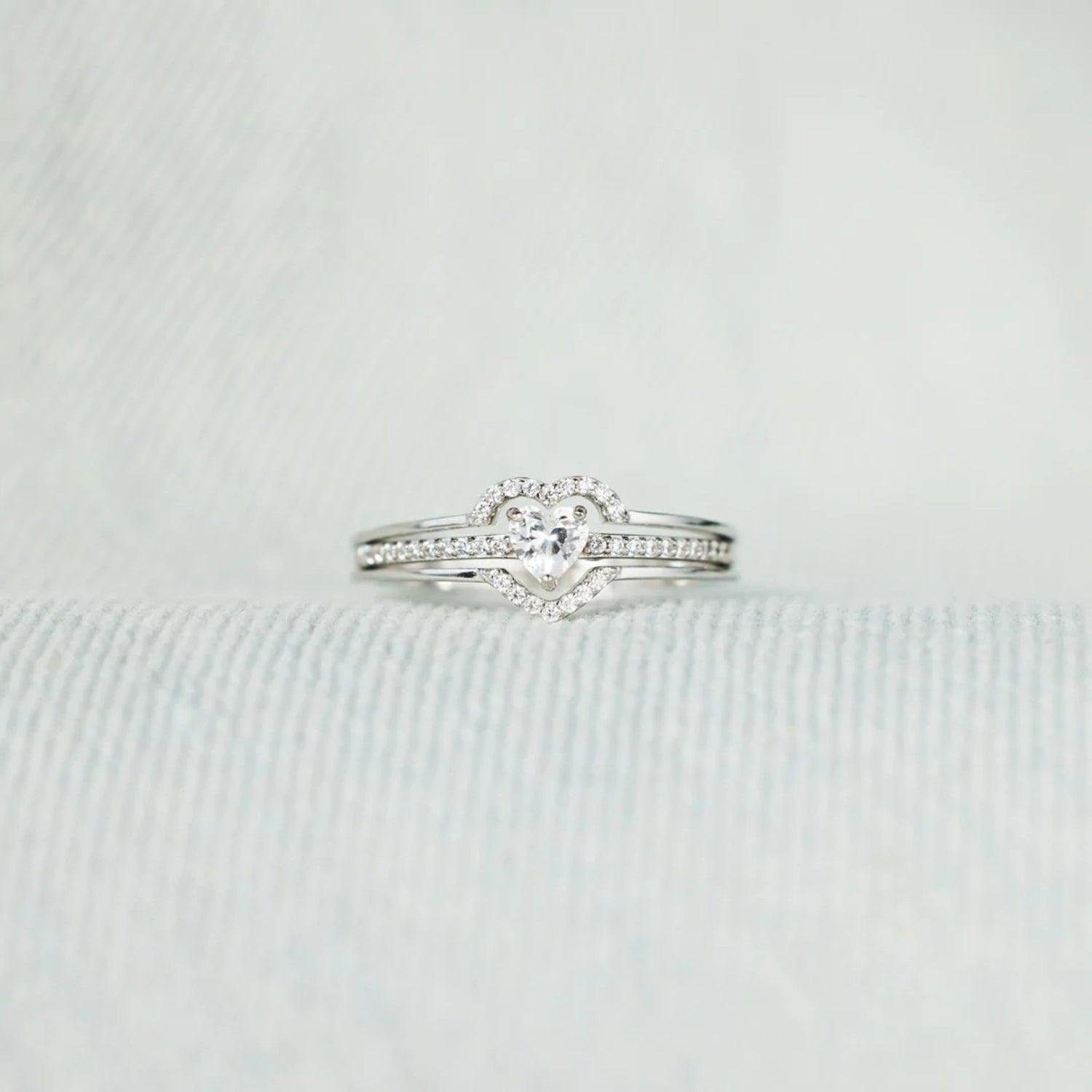 925 Sterling Silver Inlaid Zircon Heart Ring Carauana Store
