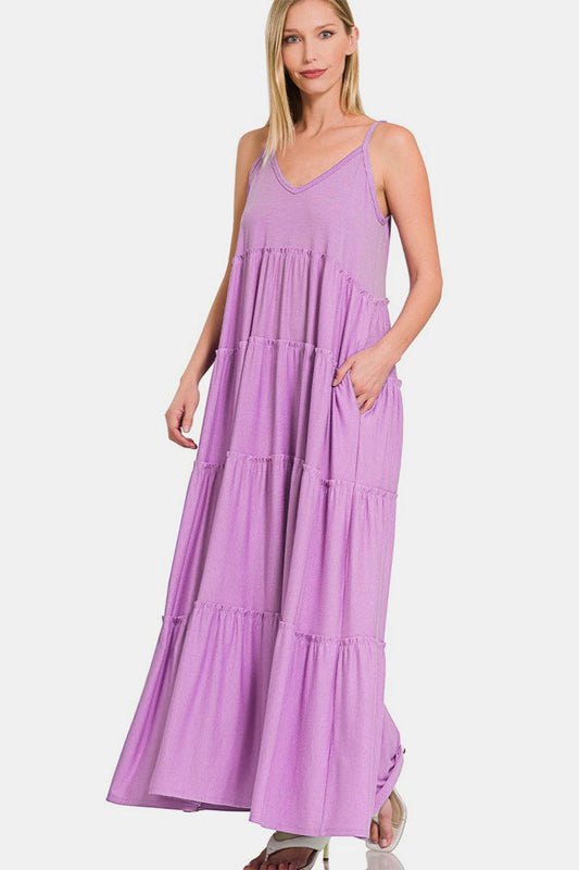 Zenana Frill Tiered V-Neck Maxi Cami Dress Carauana Store