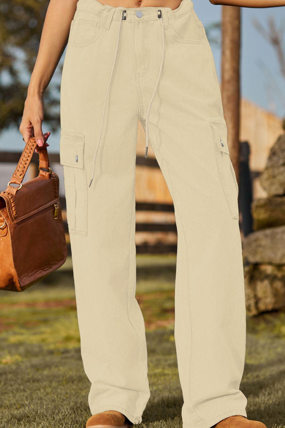 Loose Fit Drawstring Jeans with Pocket Carauana Store