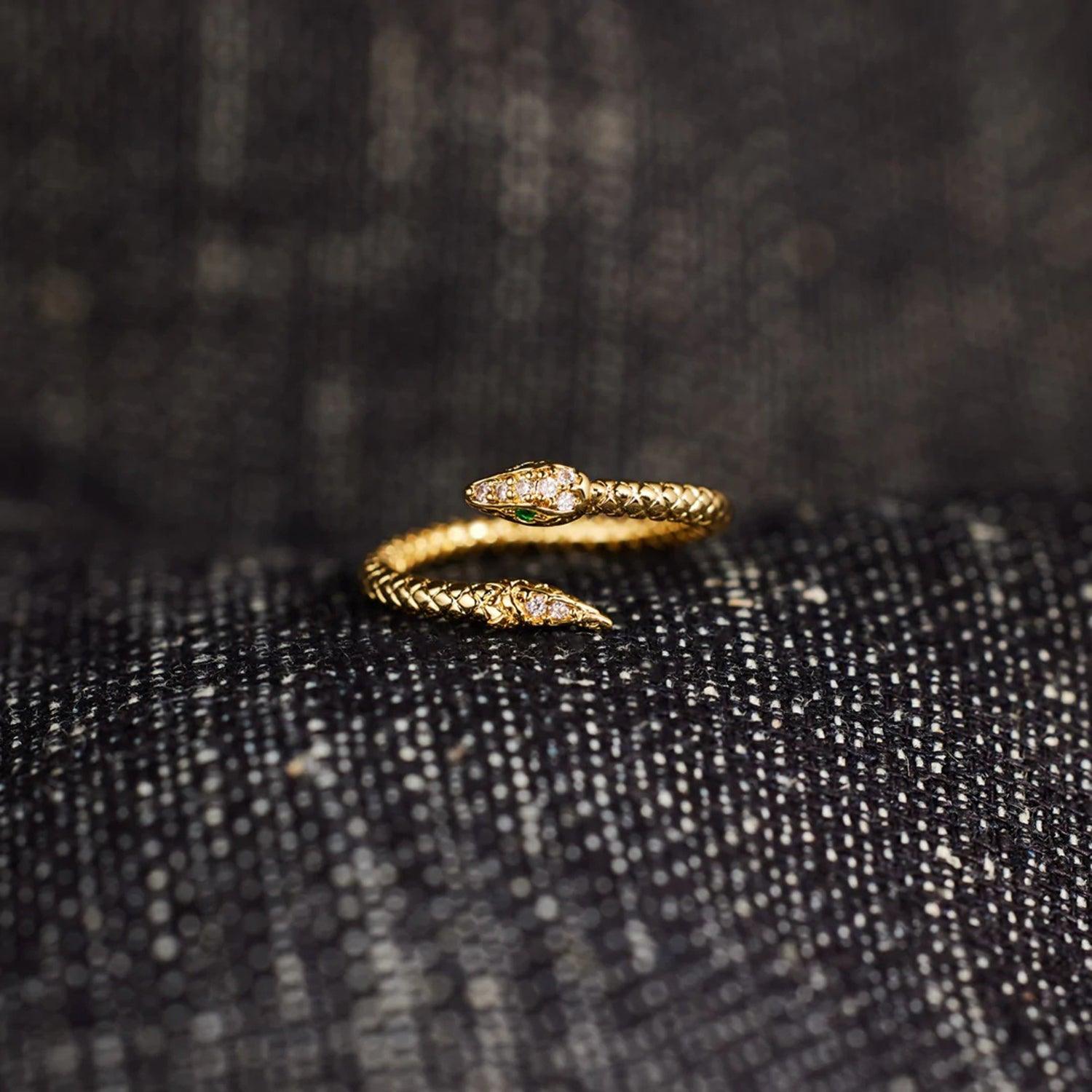 Snake Shape 18K Gold-Plated Bypass Ring Carauana Store