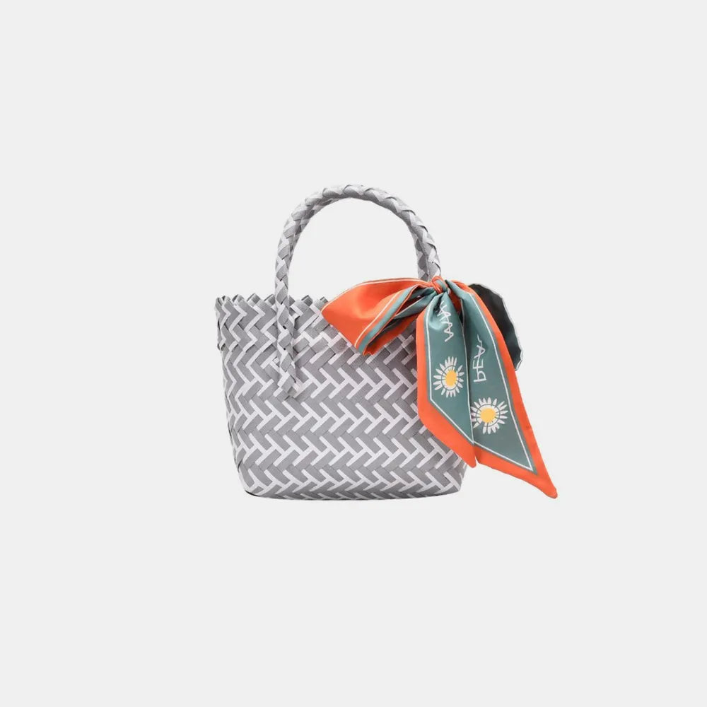 Contrast Woven Handbag with Ribbon Carauana Store