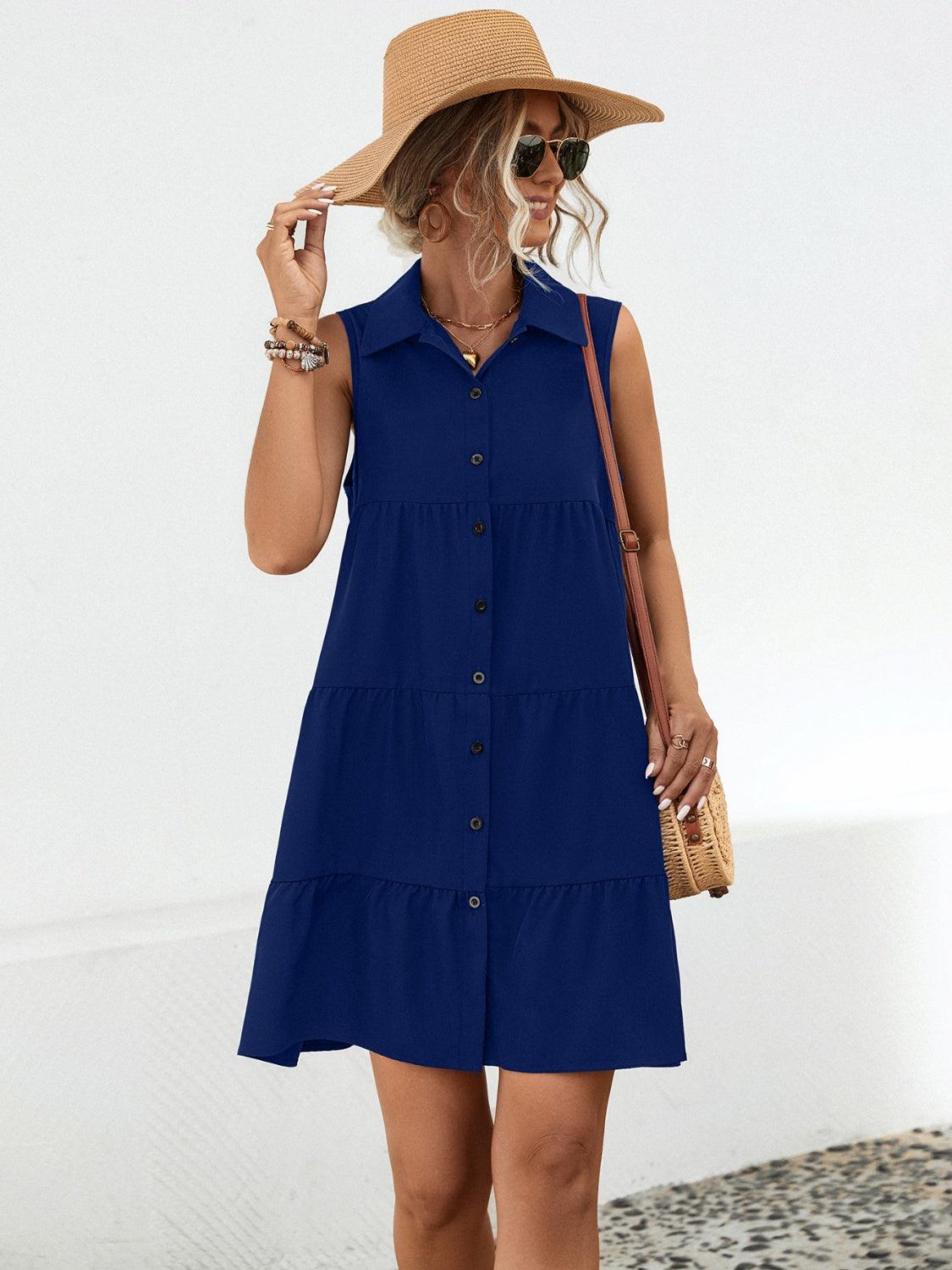 Button Up Sleeveless Mini Dress Carauana Store