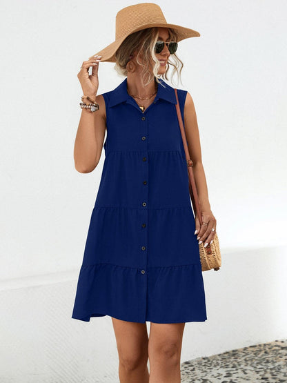 Button Up Sleeveless Mini Dress Carauana Store