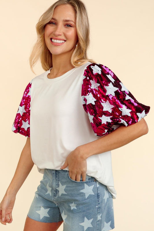 Haptics Star Sequin Bubble Short Sleeve Top Carauana Store