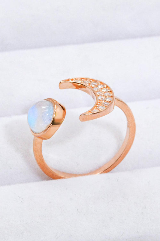 Natural Moonstone and Zircon Sun & Moon Open Ring Carauana Store