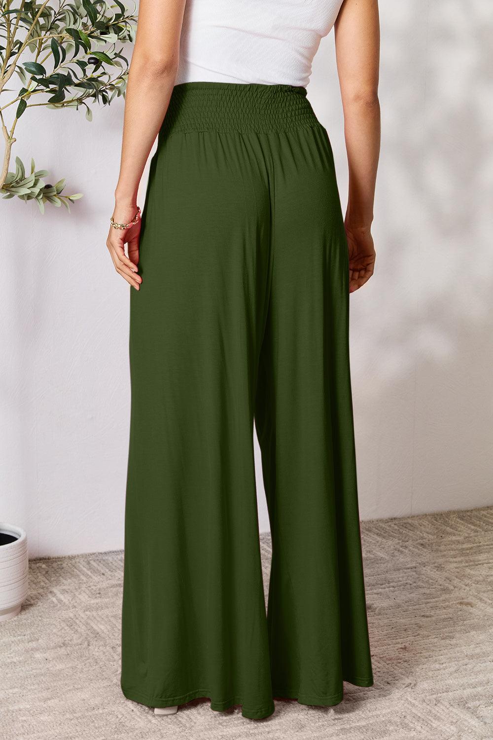 Double Take Full Size Smocked Wide Waistband Wide Leg Pants Carauana Store