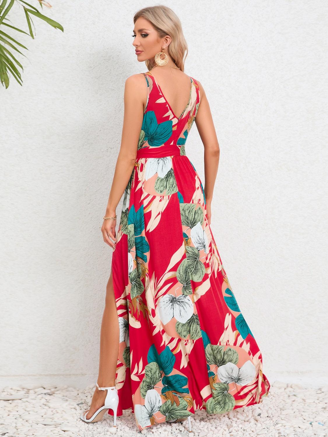 Slit Tied Printed Surplice Dress Carauana Store