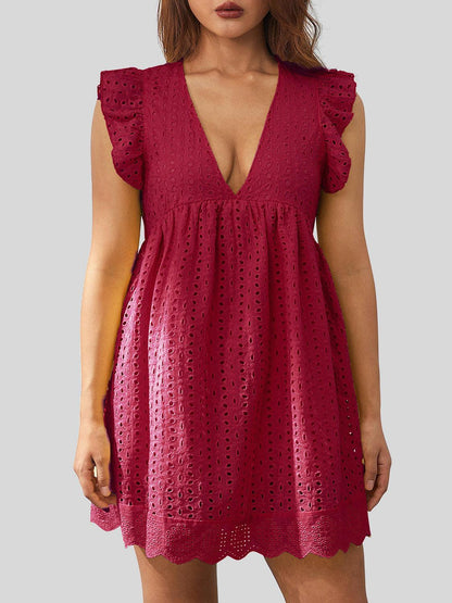 Ruffled Eyelet Cap Sleeve Mini Dress Carauana Store