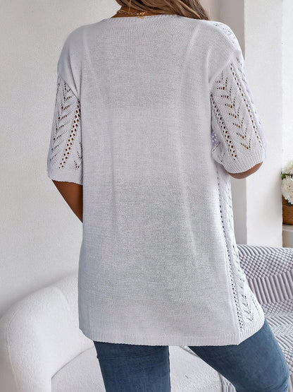 Openwork Open Front Half Sleeve Cardigan Carauana Store