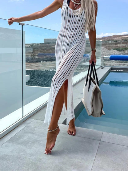 Openwork Slit Cutout Wide Strap Dress Carauana Store