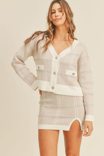 MABLE Plaid Button Down Sweater Cardigan and Mini Skirt Set Carauana Store