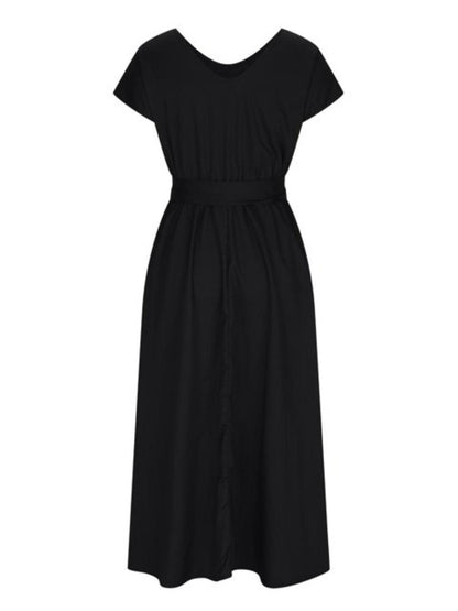 Ruched V-Neck Cap Sleeve Dress Carauana Store