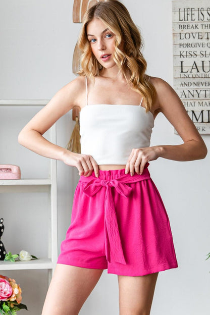 Heimish Full Size Texture High Waist Tied Shorts Carauana Store