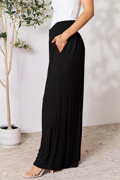 Double Take Full Size Smocked Wide Waistband Wide Leg Pants Carauana Store