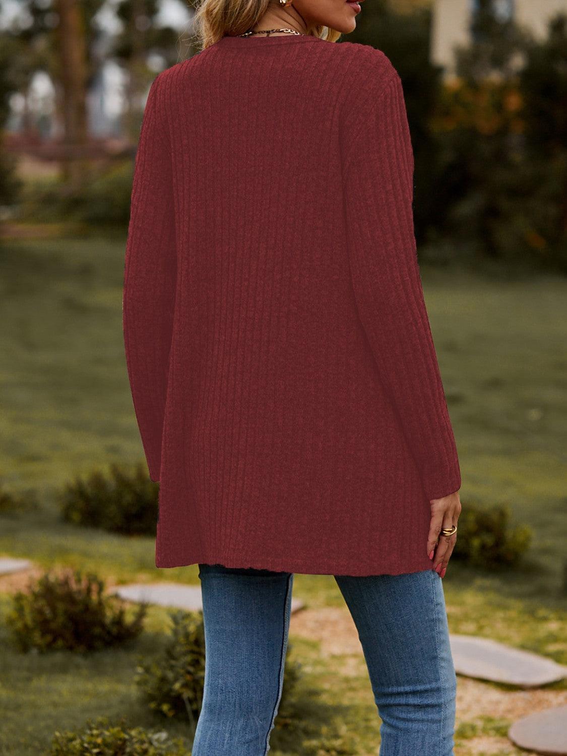 Ribbed Button Up Long Sleeve Cardigan Carauana Store