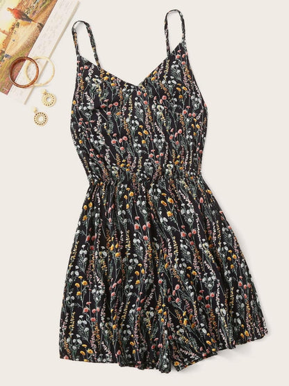 Printed V-Neck Spaghetti Strap Romper Carauana Store