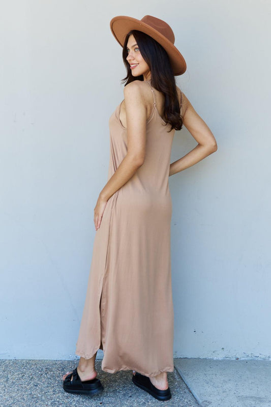 Ninexis Good Energy Full Size Cami Side Slit Maxi Dress in Camel Carauana Store