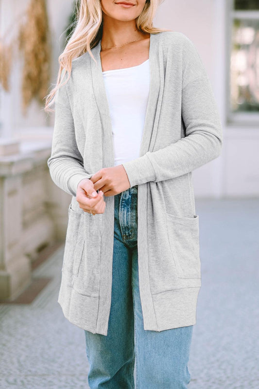 Pocketed Open Front Long Sleeve Cardigan Carauana Store