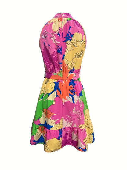 Tied Printed Mock Neck Sleeveless Dress Carauana Store