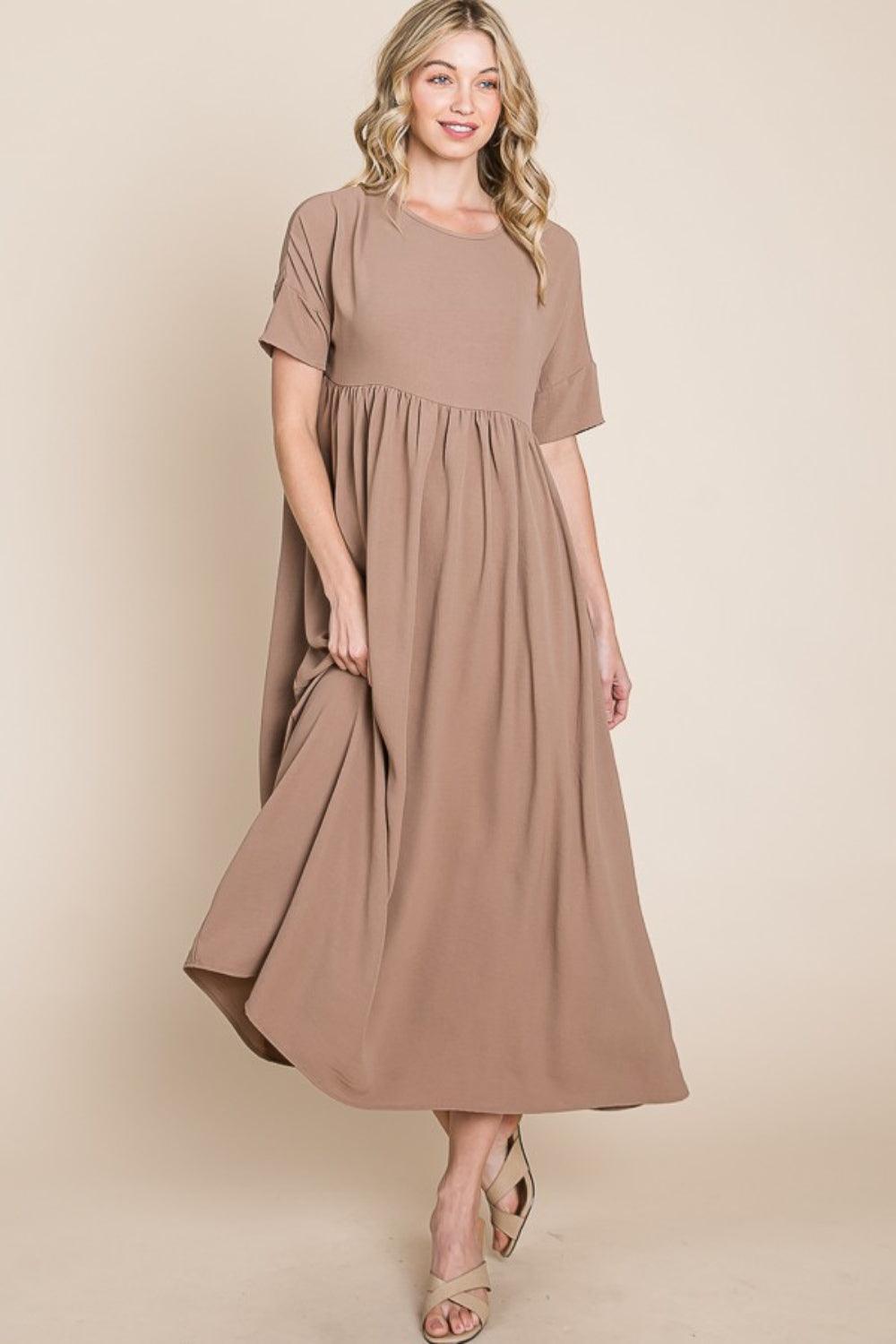 BOMBOM Round Neck Ruched Midi Dress Carauana Store