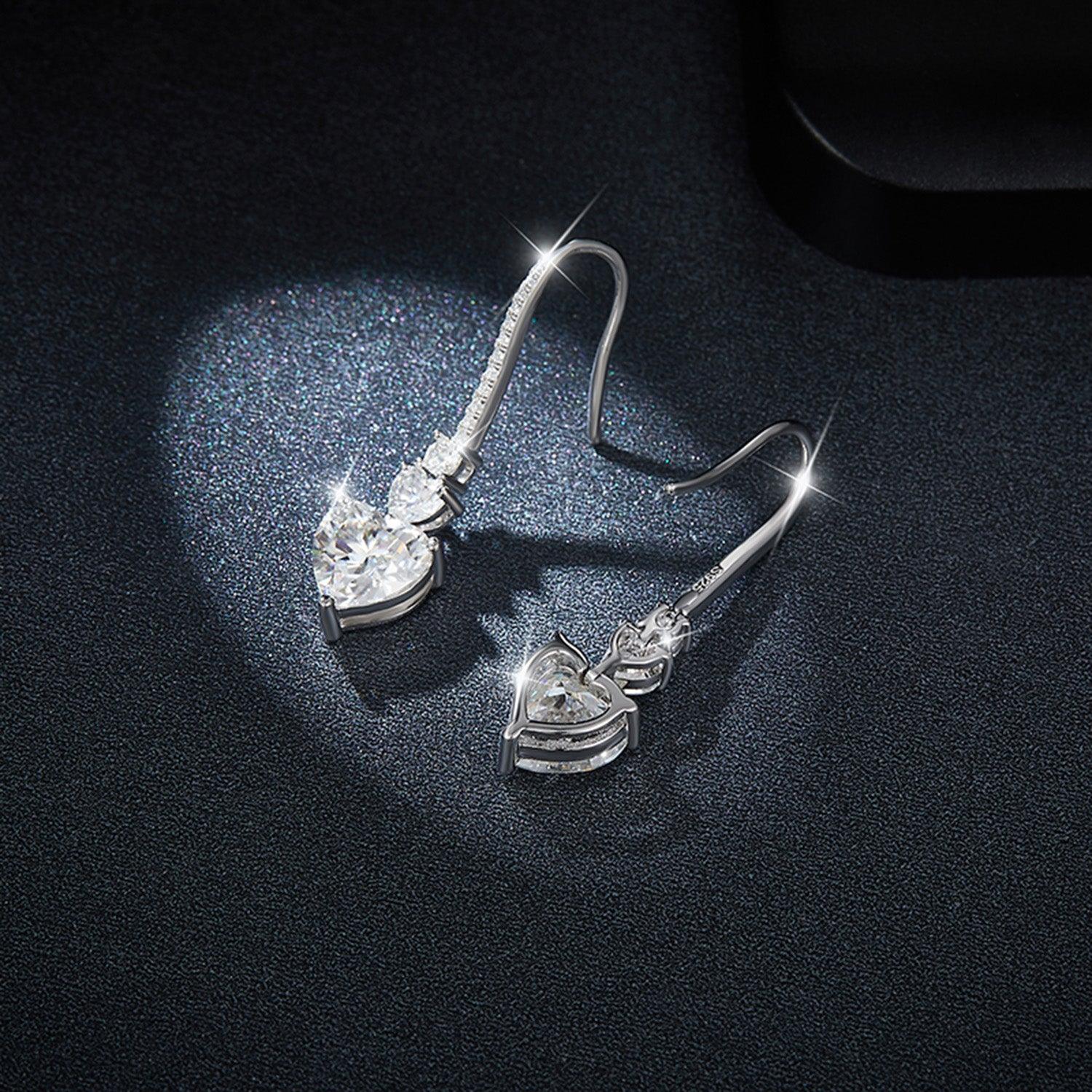 5.44 Carat 925 Sterling Silver Moissanite Heart Drop Earrings Carauana Store
