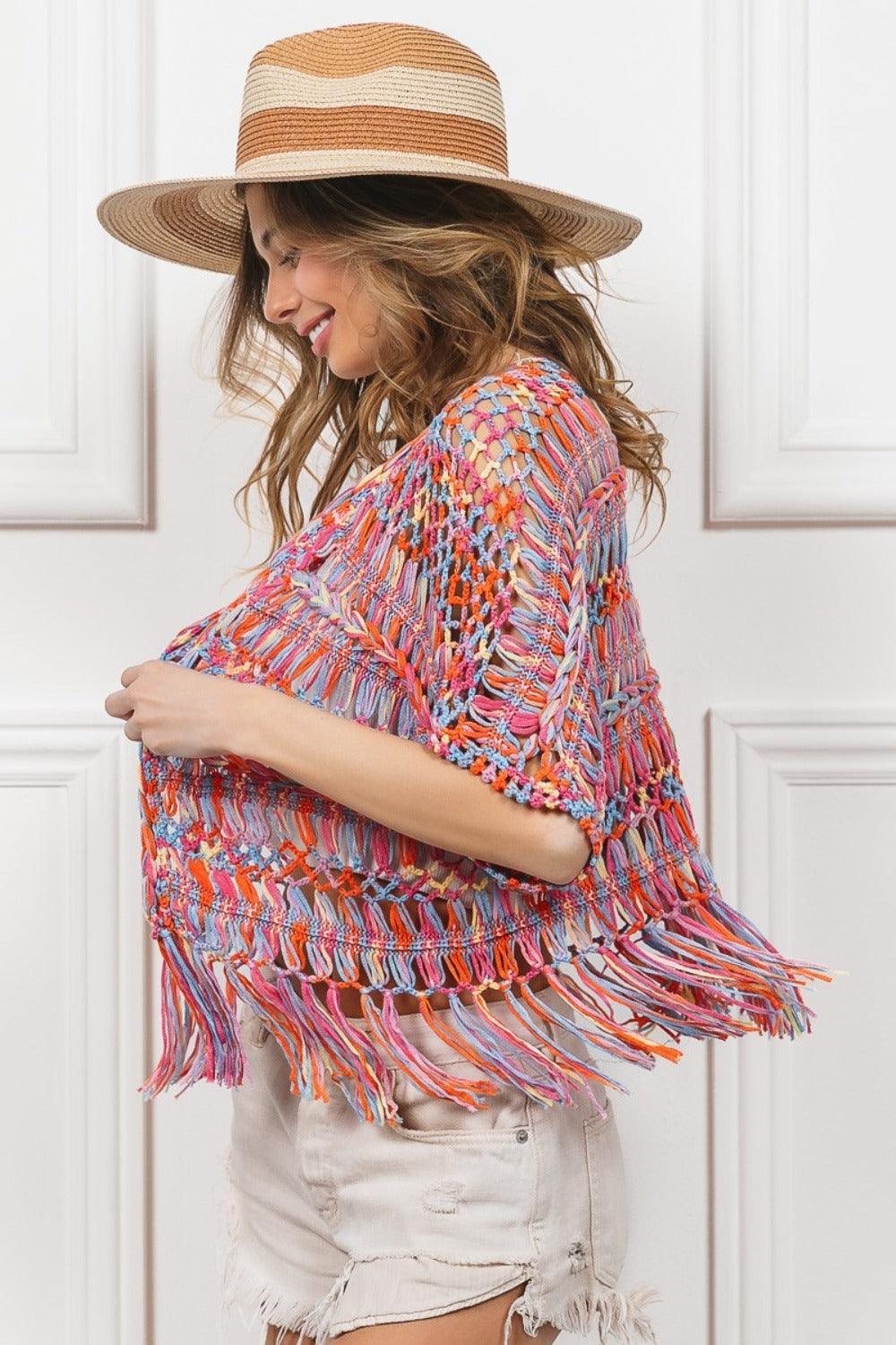 BiBi Open Front Fringed Crop Knit Cardigan Carauana Store