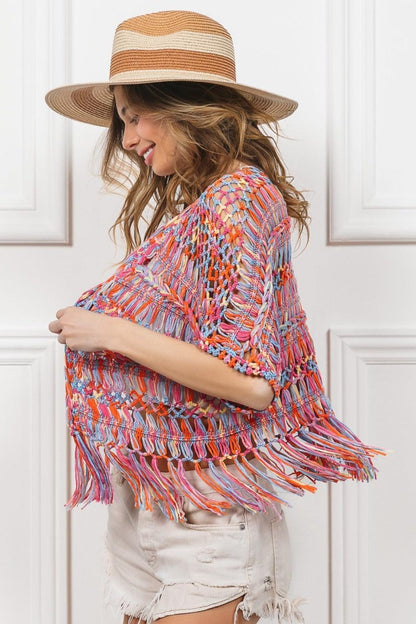 BiBi Open Front Fringed Crop Knit Cardigan Carauana Store