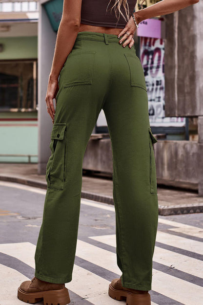 Buttoned Loose Fit Jeans with Pockets Carauana Store