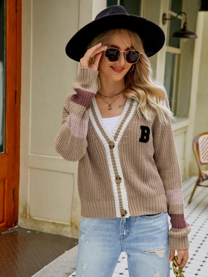 Contrast Button Up Dropped Shoulder Cardigan Carauana Store