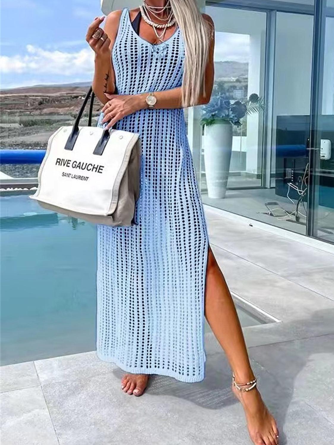 Openwork Slit Cutout Wide Strap Dress Carauana Store