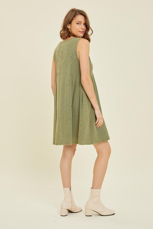 HEYSON Full Size Texture V-Neck Sleeveless Flare Mini Dress Carauana Store