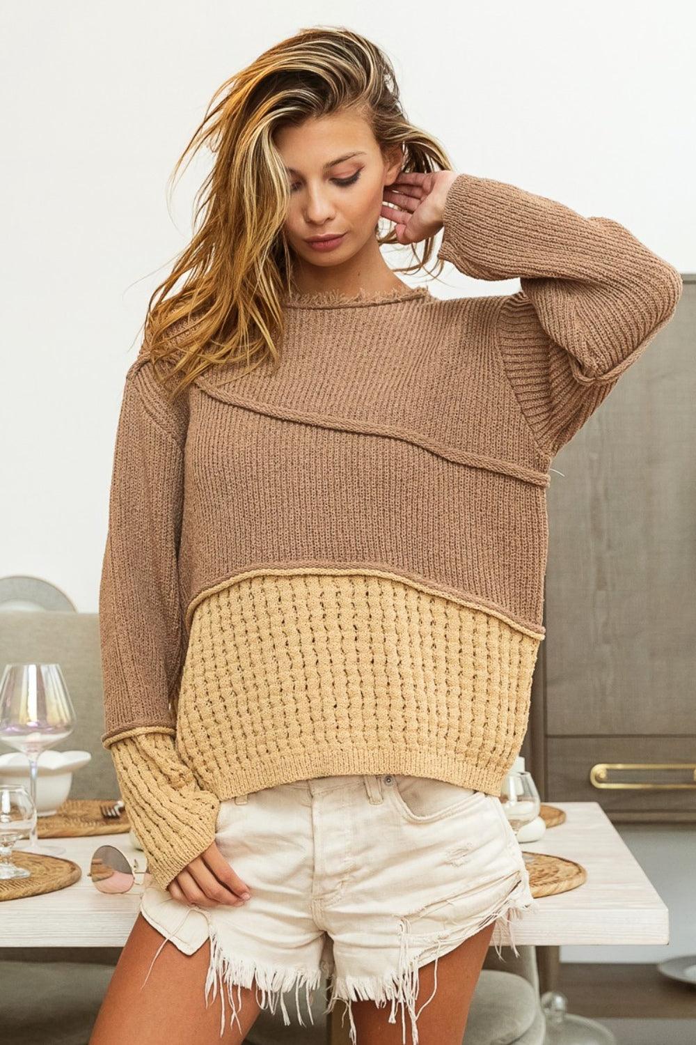 BiBi Texture Detail Contrast Drop Shoulder Sweater Carauana Store