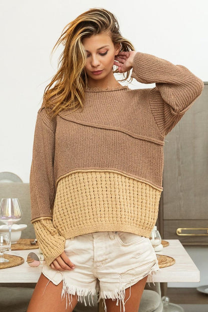 BiBi Texture Detail Contrast Drop Shoulder Sweater Carauana Store