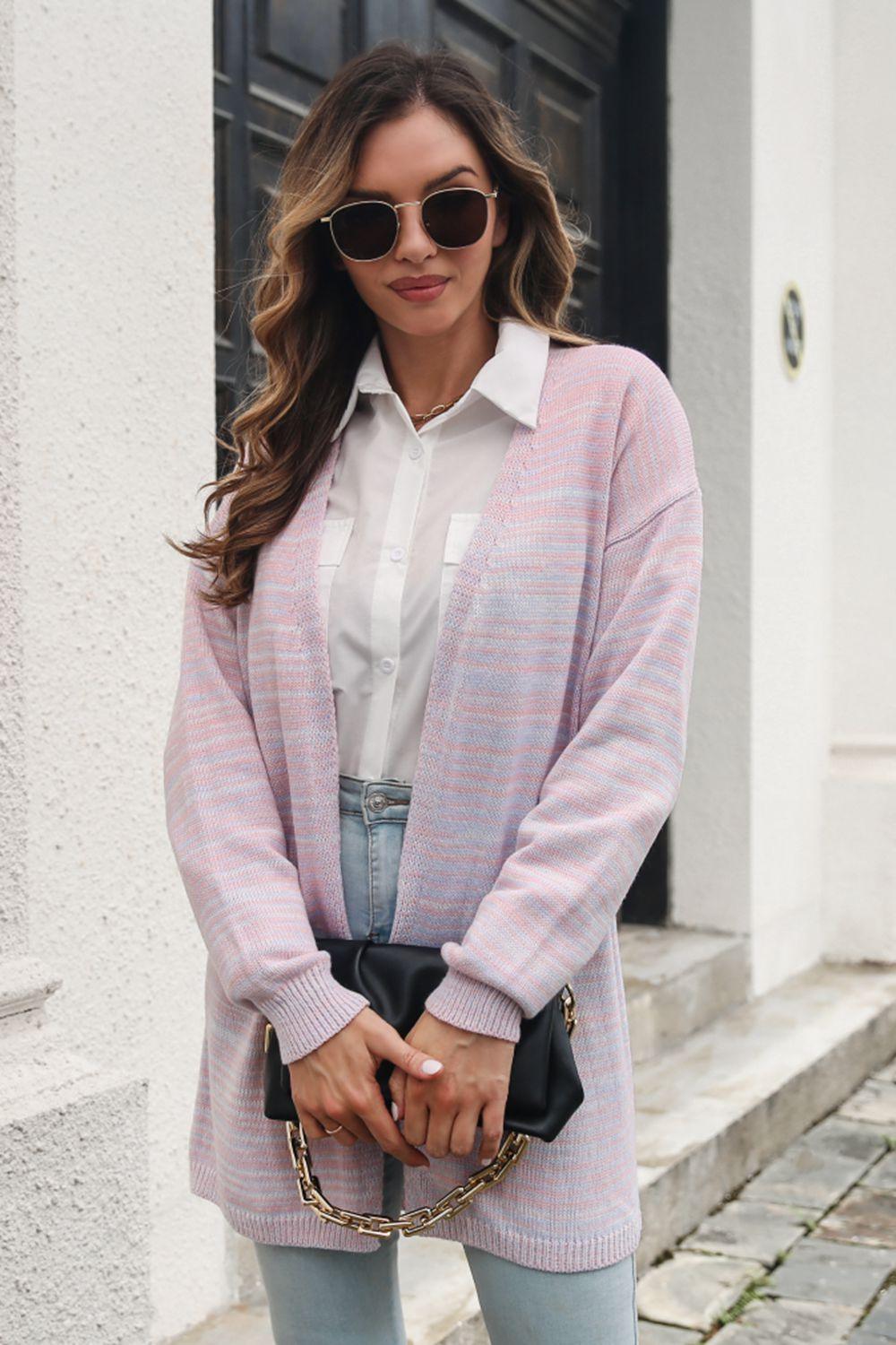Striped Open Front Longline Cardigan Carauana Store