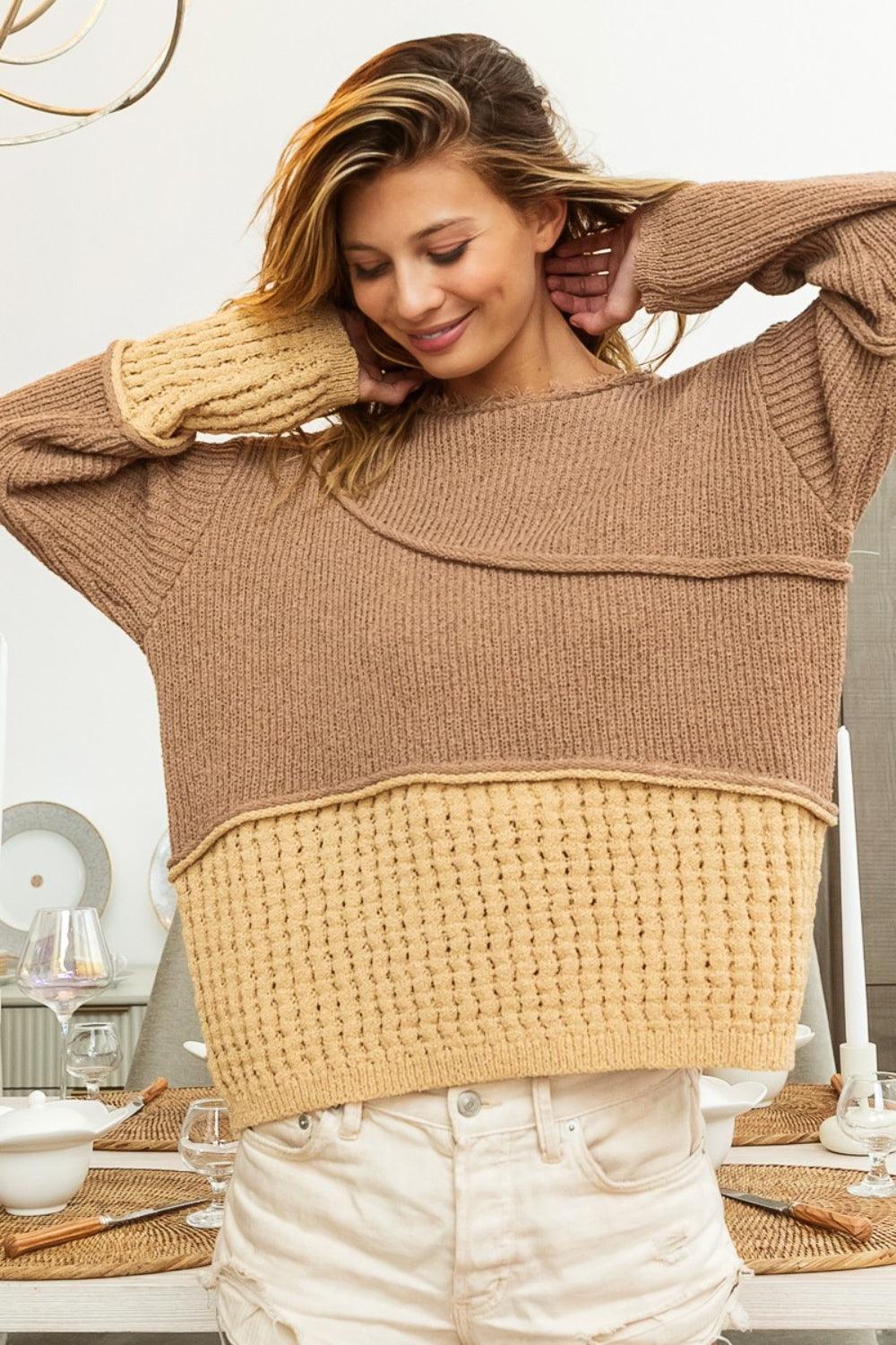 BiBi Texture Detail Contrast Drop Shoulder Sweater Carauana Store