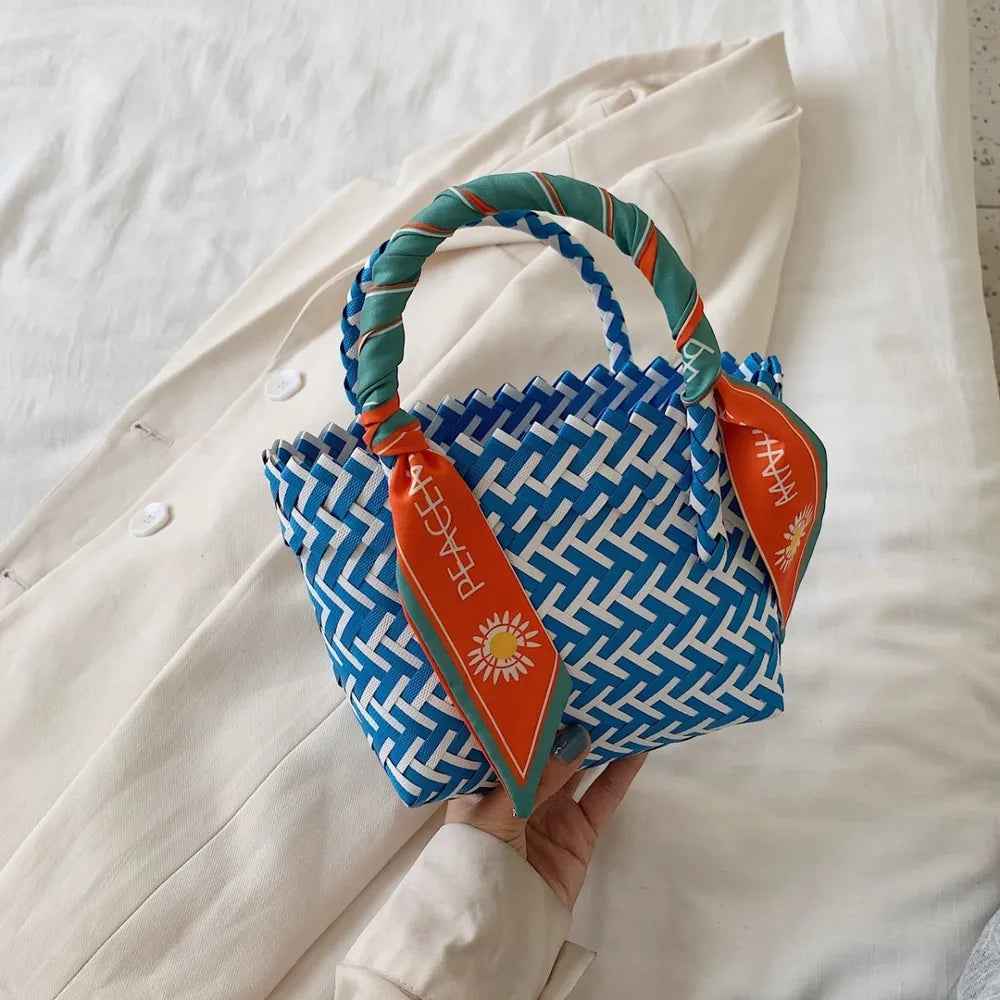 Contrast Woven Handbag with Ribbon Carauana Store