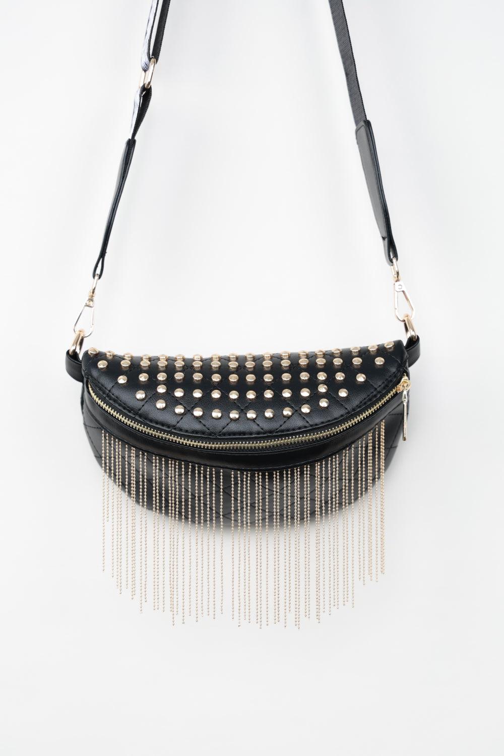 Adored PU Leather Studded Sling Bag with Fringes Carauana Store