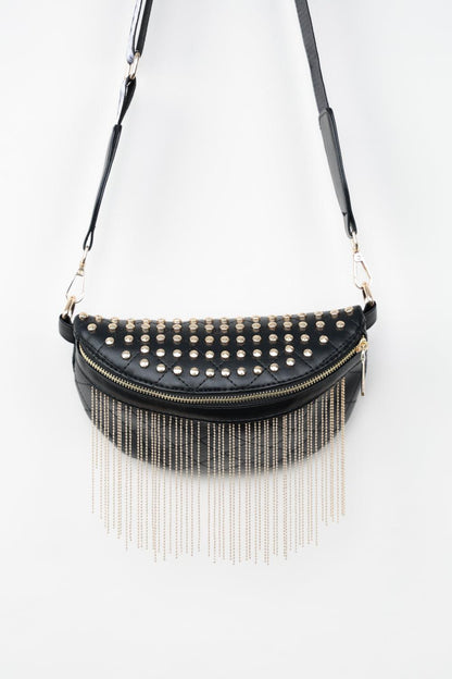 Adored PU Leather Studded Sling Bag with Fringes Carauana Store