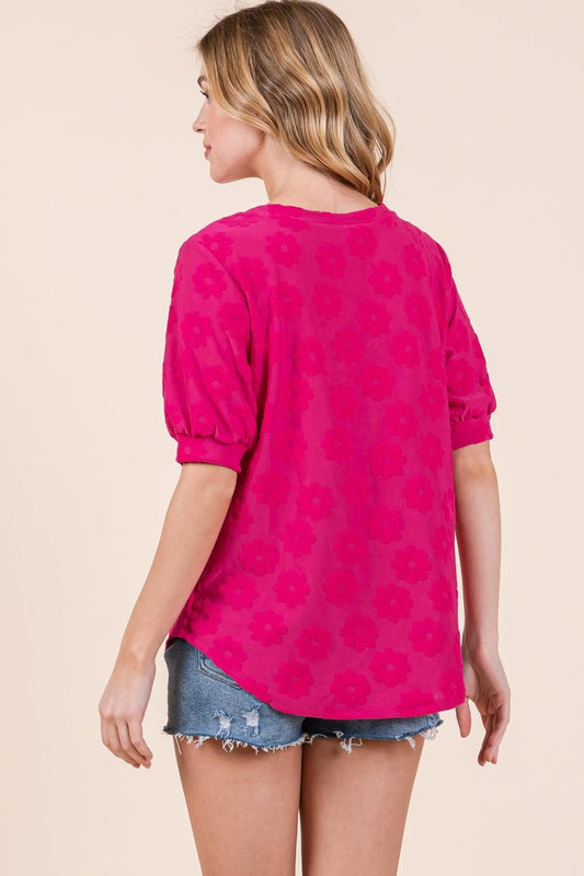 BOMBOM Textured Floral Pattern Top Carauana Store