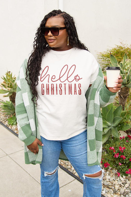 Simply Love Full Size HELLO CHRISTMAS Short Sleeve T-Shirt Carauana Store