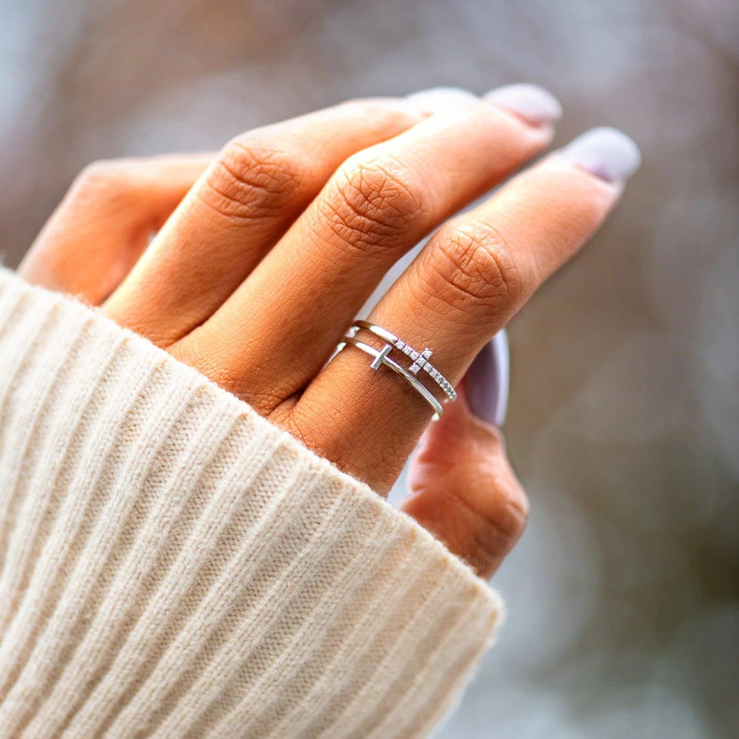 925 Sterling Silver Double Cross Ring Carauana Store