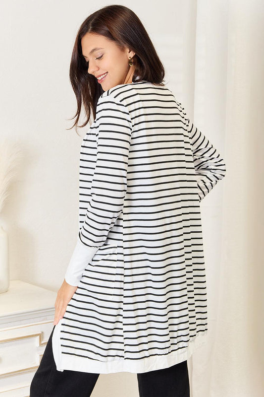 Double Take Striped Open Front Longline Cardigan Carauana Store