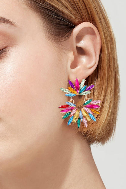 Flower Shape Glass Stone Dangle Earrings Carauana Store